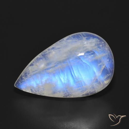 20.73ct 자연스러운 푸르스름한 흰색 레인보우 문스톤, 배 모양, 투명한