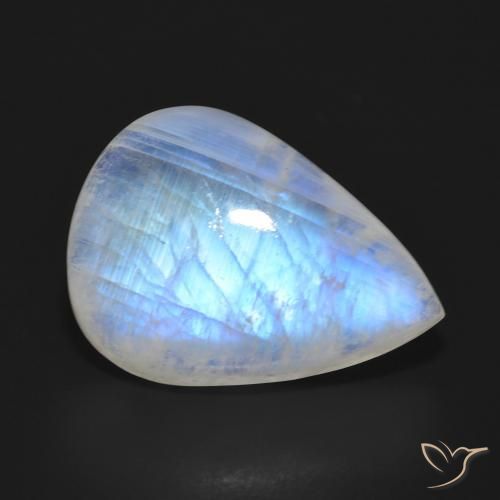 11.87ct 자연스러운 푸르스름한 흰색 레인보우 문스톤, 배 모양, 투명한