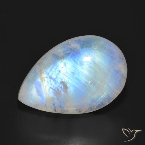 18.25ct 자연스러운 푸르스름한 흰색 레인보우 문스톤, 배 모양, 투명한