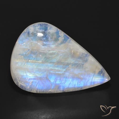 25.41ct 자연스러운 푸르스름한 흰색 레인보우 문스톤, 배 모양, 투명한