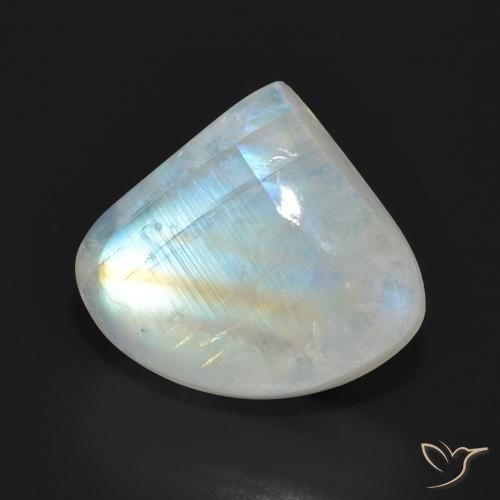 10.90ct 자연스러운 푸르스름한 흰색 레인보우 문스톤, 배 모양, 투명한