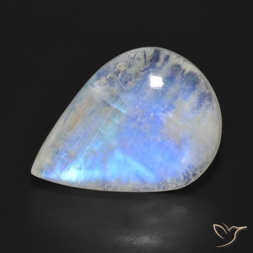 24.76ct 자연스러운 푸르스름한 흰색 레인보우 문스톤, 배 모양, 투명한