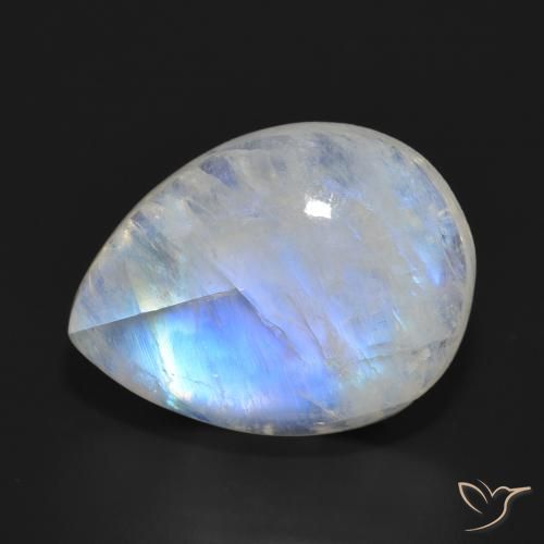 18.25ct 자연스러운 푸르스름한 흰색 레인보우 문스톤, 배 모양, 투명한