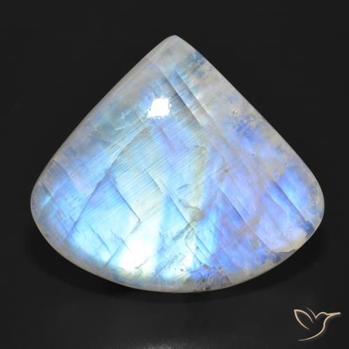 33.55ct 자연스러운 푸르스름한 흰색 레인보우 문스톤, 배 모양, 투명한