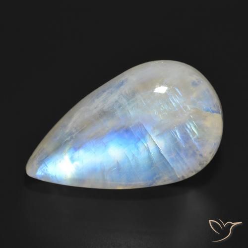 23.70ct 자연스러운 푸르스름한 흰색 레인보우 문스톤, 배 모양, 투명한