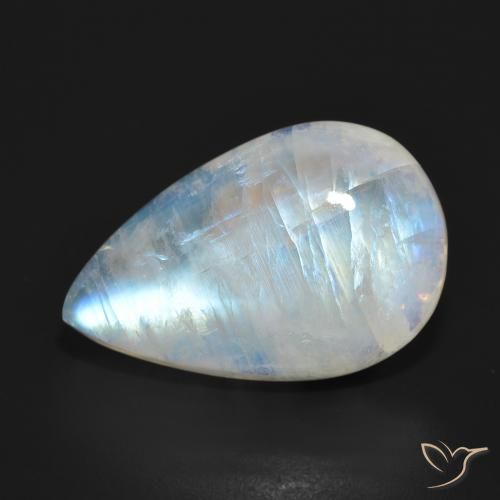 15.38ct 자연스러운 푸르스름한 흰색 레인보우 문스톤, 배 모양, 투명한
