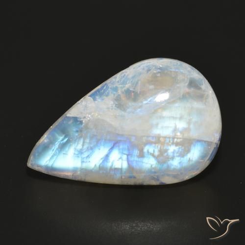 14.33ct 자연스러운 푸르스름한 흰색 레인보우 문스톤, 배 모양, 투명한