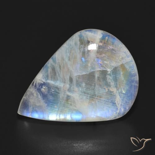 15.14ct 자연스러운 푸르스름한 흰색 레인보우 문스톤, 배 모양, 투명한