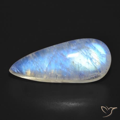 17.24ct 자연스러운 푸르스름한 흰색 레인보우 문스톤, 배 모양, 투명한