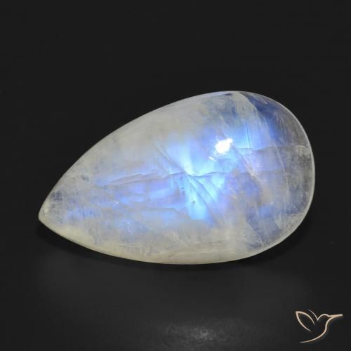 10.47ct 자연스러운 푸르스름한 흰색 레인보우 문스톤, 배 모양, 투명한