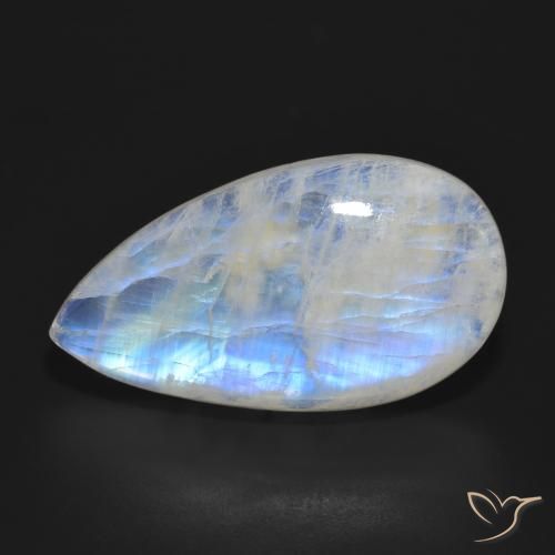 23.96ct 자연스러운 푸르스름한 흰색 레인보우 문스톤, 배 모양, 투명한