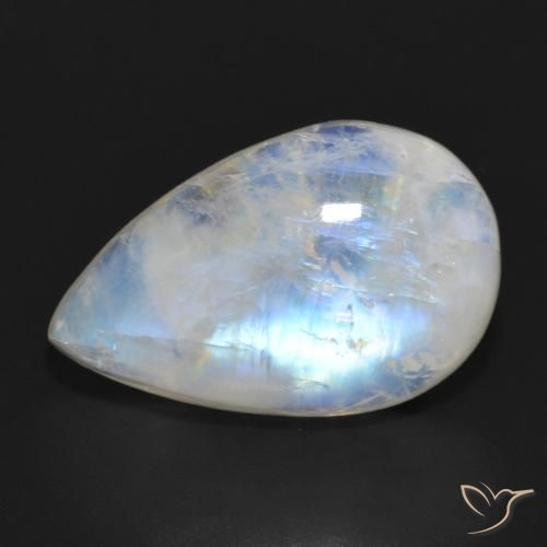 11.69ct 자연스러운 푸르스름한 흰색 레인보우 문스톤, 배 모양, 투명한