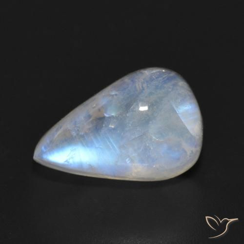 6.55ct 자연스러운 푸르스름한 흰색 레인보우 문스톤, 배 모양, 투명한
