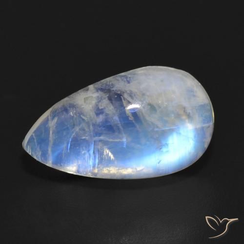 7.10ct 자연스러운 푸르스름한 흰색 레인보우 문스톤, 배 모양, 투명한