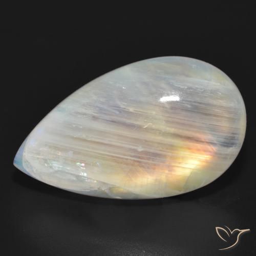 23.63ct 자연스러운 푸르스름한 흰색 레인보우 문스톤, 배 모양, 투명한