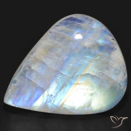 20.35ct 자연스러운 푸르스름한 흰색 레인보우 문스톤, 배 모양, 투명한