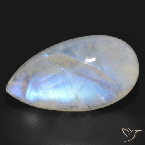 20.60ct 자연스러운 푸르스름한 흰색 레인보우 문스톤, 배 모양, 투명한