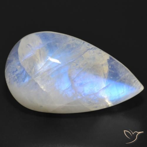 22.05ct 자연스러운 푸르스름한 흰색 레인보우 문스톤, 배 모양, 투명한