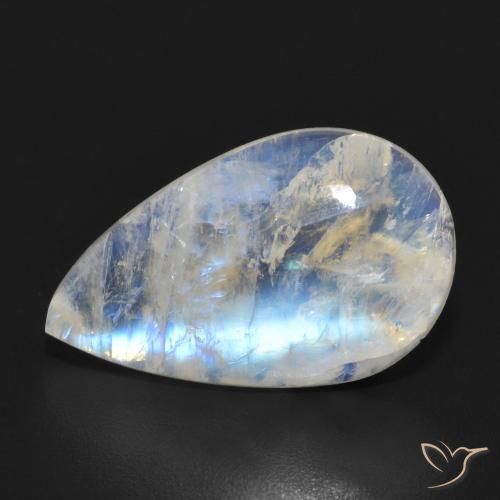 7.51ct 자연스러운 푸르스름한 흰색 레인보우 문스톤, 배 모양, 투명한