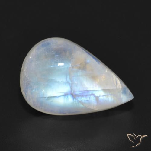 6.93ct 자연스러운 푸르스름한 흰색 레인보우 문스톤, 배 모양, 투명한