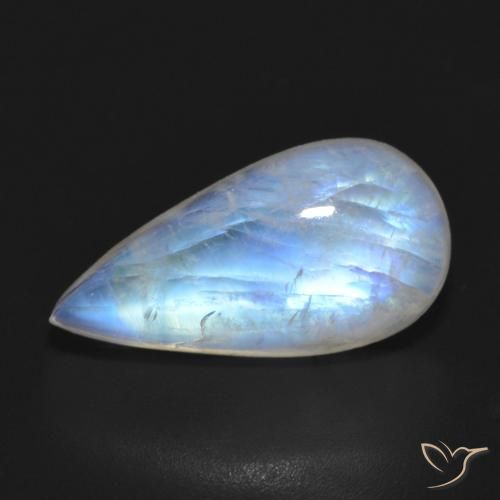 7.64ct 자연스러운 푸르스름한 흰색 레인보우 문스톤, 배 모양, 투명한
