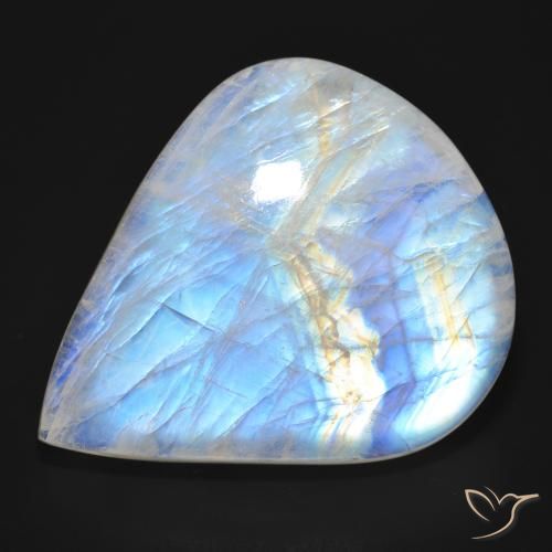 76.92ct 자연스러운 푸르스름한 흰색 레인보우 문스톤, 배 모양, 투명한