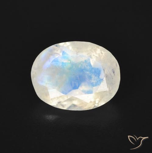 1.55ct 자연스러운 푸르스름한 흰색 레인보우 문스톤, 타원형, 투명한