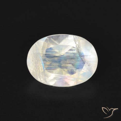 1.14ct 자연스러운 푸르스름한 흰색 레인보우 문스톤, 타원형, 투명한