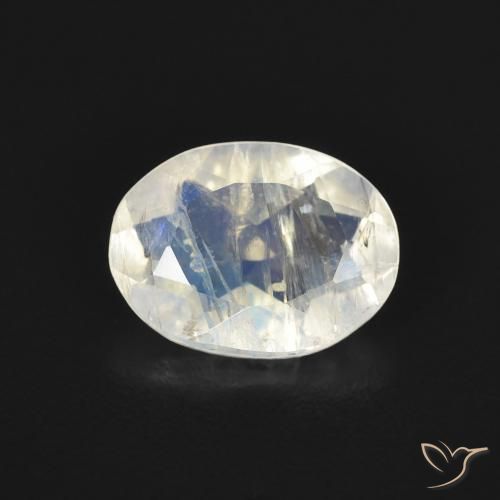 1.00ct 자연스러운 푸르스름한 흰색 레인보우 문스톤, 타원형, 투명한