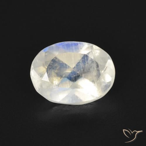 1.13ct 자연스러운 푸르스름한 흰색 레인보우 문스톤, 타원형, 투명한