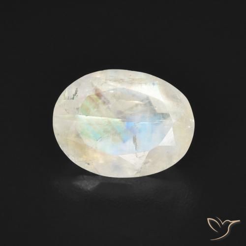 1.39ct 자연스러운 푸르스름한 흰색 레인보우 문스톤, 타원형, 투명한