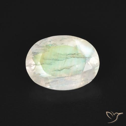 1.07ct 자연스러운 푸르스름한 흰색 레인보우 문스톤, 타원형, 투명한