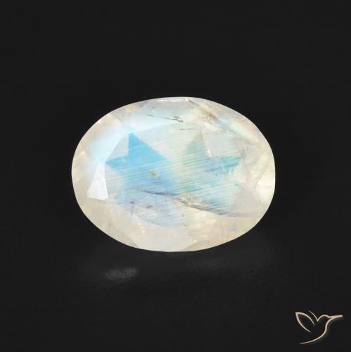 1.06ct 자연스러운 푸르스름한 흰색 레인보우 문스톤, 타원형, 투명한