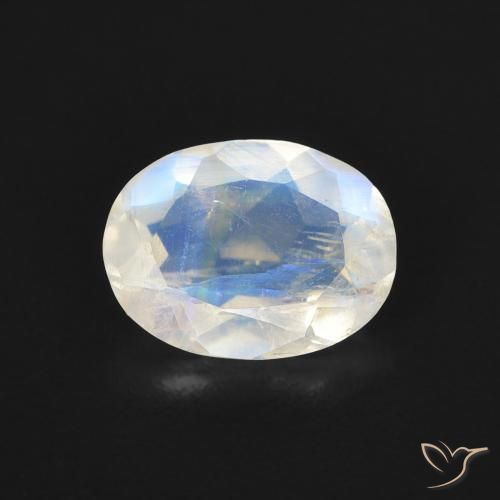 1.10ct 자연스러운 푸르스름한 흰색 레인보우 문스톤, 타원형, 투명한