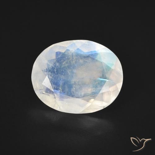 2.57ct 자연스러운 푸르스름한 흰색 레인보우 문스톤, 타원형, 투명한