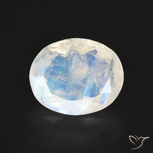 2.58ct 자연스러운 푸르스름한 흰색 레인보우 문스톤, 타원형, 투명한