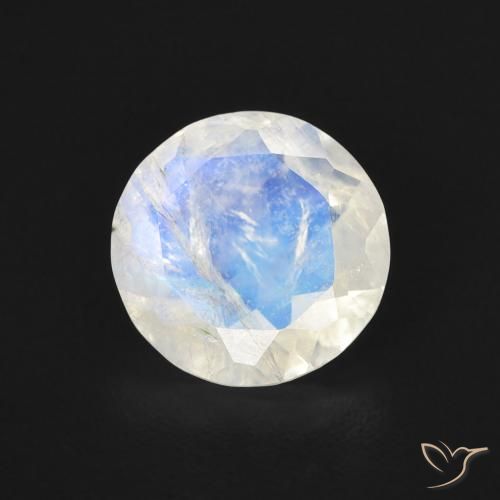 1.47ct 자연스러운 푸르스름한 흰색 레인보우 문스톤, 둥근, 투명한