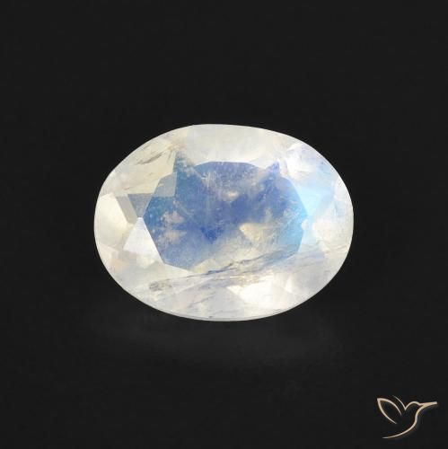 1.30ct 자연스러운 푸르스름한 흰색 레인보우 문스톤, 타원형, 투명한