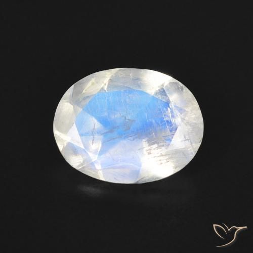 1.38ct 자연스러운 푸르스름한 흰색 레인보우 문스톤, 타원형, 투명한