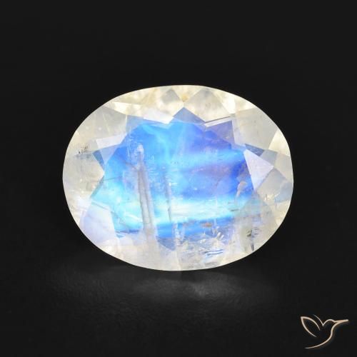 2.58ct 자연스러운 푸르스름한 흰색 레인보우 문스톤, 타원형, 투명한