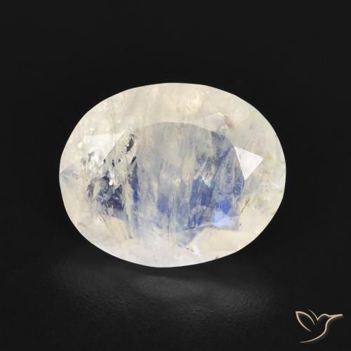 2.77ct 자연스러운 푸르스름한 흰색 레인보우 문스톤, 타원형, 투명한