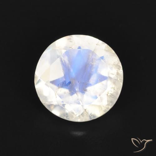 1.05ct 자연스러운 푸르스름한 흰색 레인보우 문스톤, 둥근, 투명한