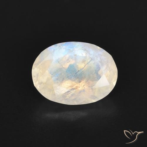 1.18ct 자연스러운 푸르스름한 흰색 레인보우 문스톤, 타원형, 투명한