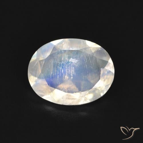 1.30ct 자연스러운 푸르스름한 흰색 레인보우 문스톤, 타원형, 투명한
