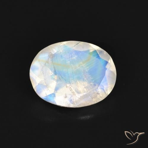 1.36ct 자연스러운 푸르스름한 흰색 레인보우 문스톤, 타원형, 투명한