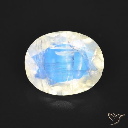 2.77ct 자연스러운 푸르스름한 흰색 레인보우 문스톤, 타원형, 투명한