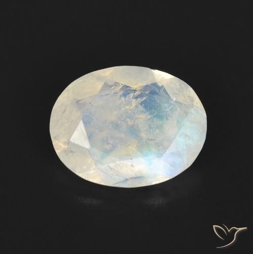 1.36ct 자연스러운 푸르스름한 흰색 레인보우 문스톤, 타원형, 투명한