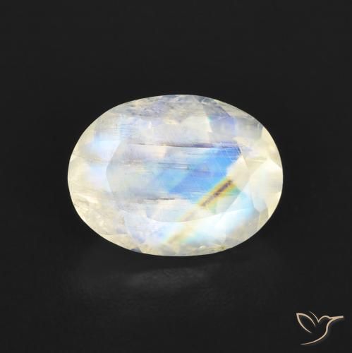 1.21ct 자연스러운 푸르스름한 흰색 레인보우 문스톤, 타원형, 투명한