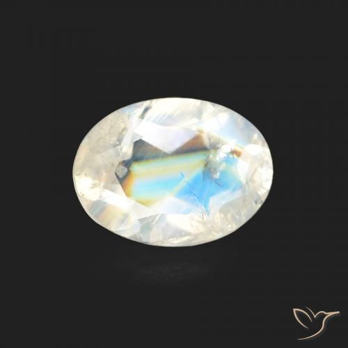 1.03ct 자연스러운 푸르스름한 흰색 레인보우 문스톤, 타원형, 투명한
