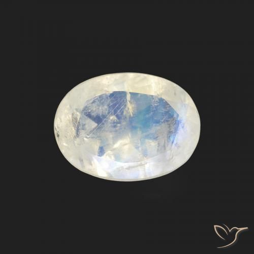 1.07ct 자연스러운 푸르스름한 흰색 레인보우 문스톤, 타원형, 투명한